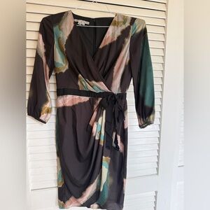 Designer! Maggy London Chic Multicolor Wrap Dress with Black Accents